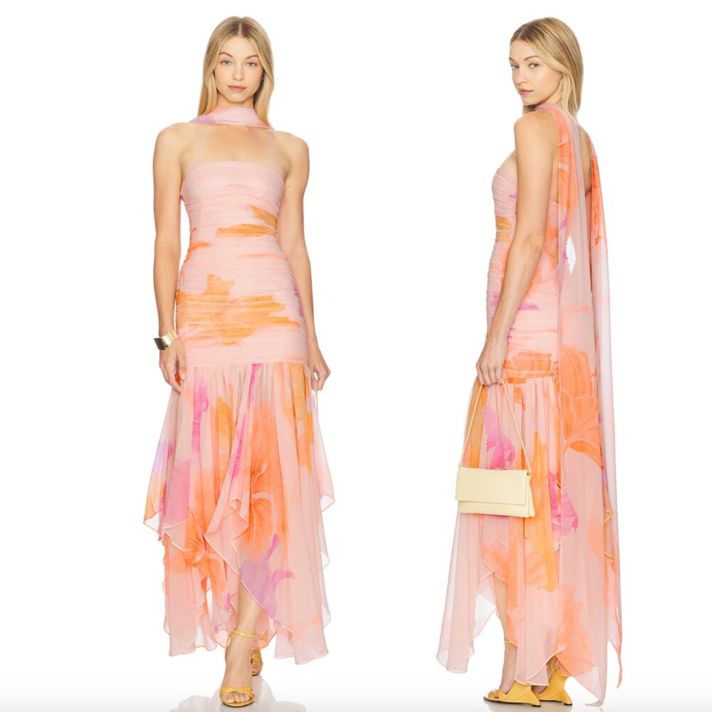 Retrofete Pink and Orange Floral Maxi Dress
